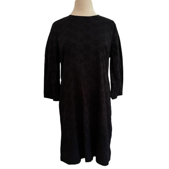 GAP A LINE BALLOON SLEEVE EYELET BLACK DRESS SIZE 14 Tall PREPPY - Picture 2 of 10